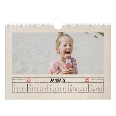 A5 Landscape Photo Calendar — Craft stamp effect [January]